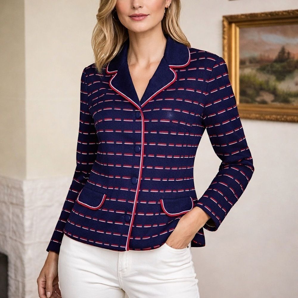 Vintage Retro Jersey Tricot Fitted French Jacket